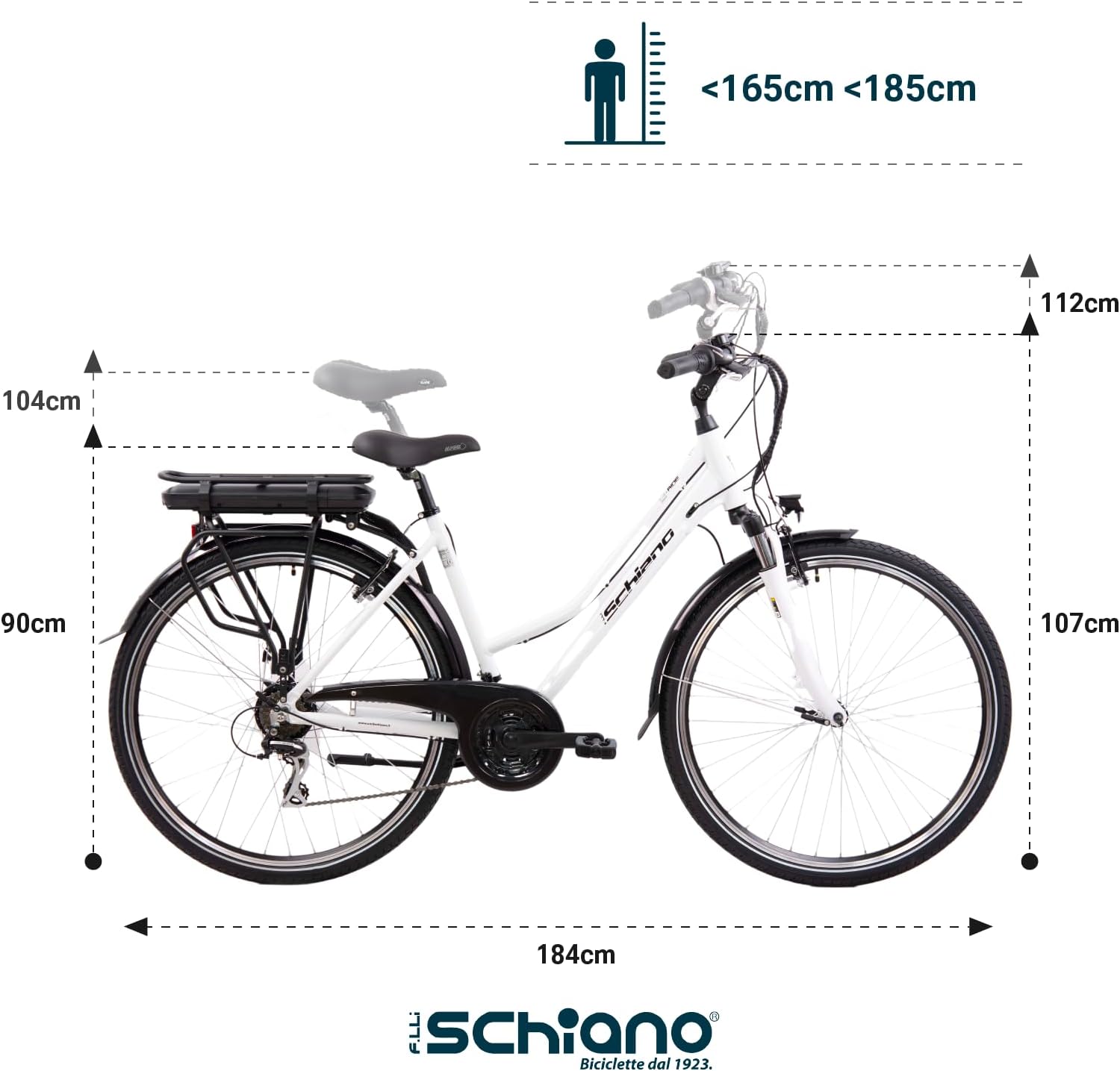 F.lli Schiano E-Ride, Bicicleta Electrica de Trekking, 28", Batería 36V 10.4Ah Extraíble, Motor 250W 40Nm, Bici Electrica Urbana, Unisex Adulto