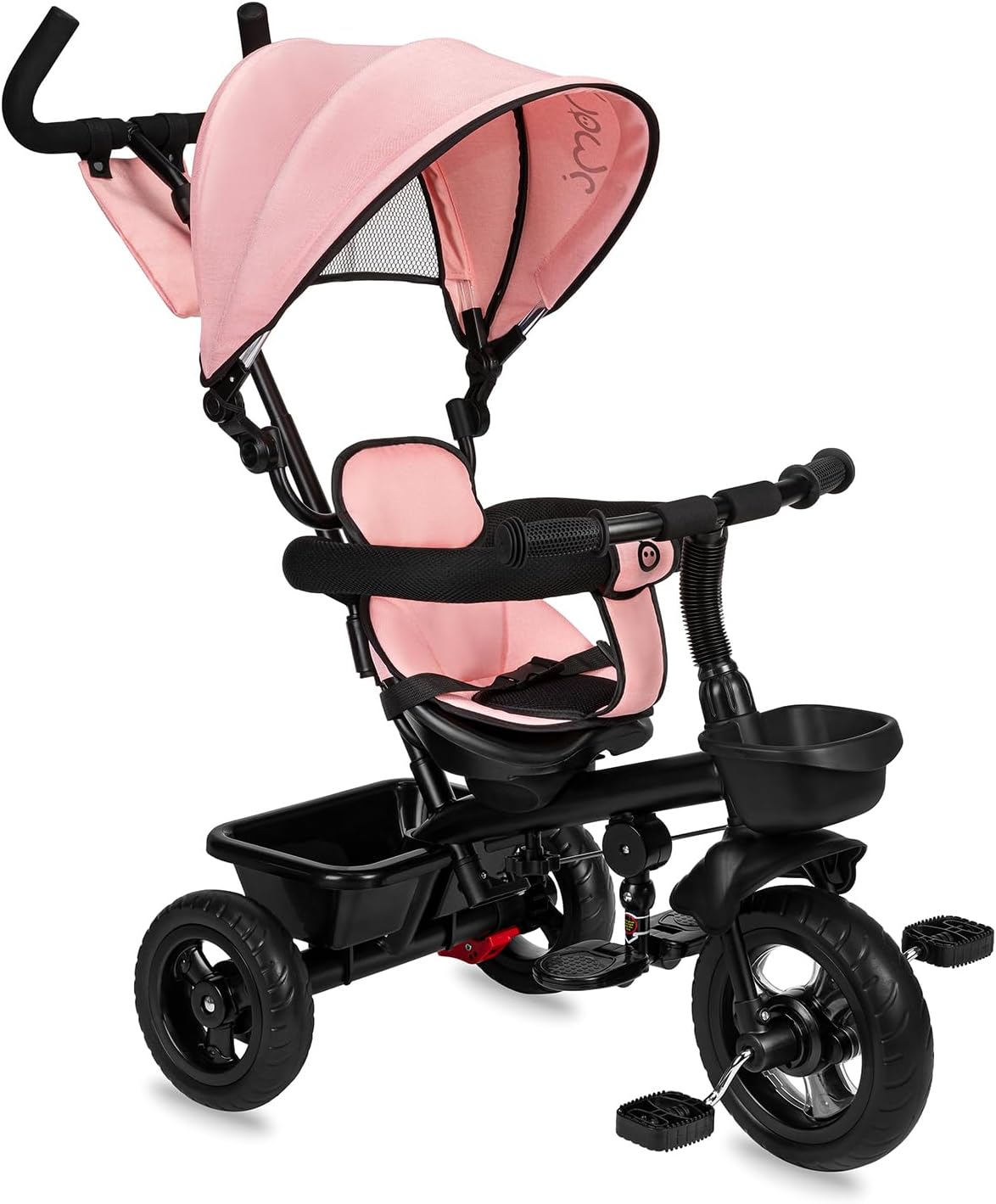 Triciclo infantil MoMi TELDE 5 em 1, triângulo com assento giratório de 360°, cinto de segurança de 3 pontos, apoio para os pés e para-sol