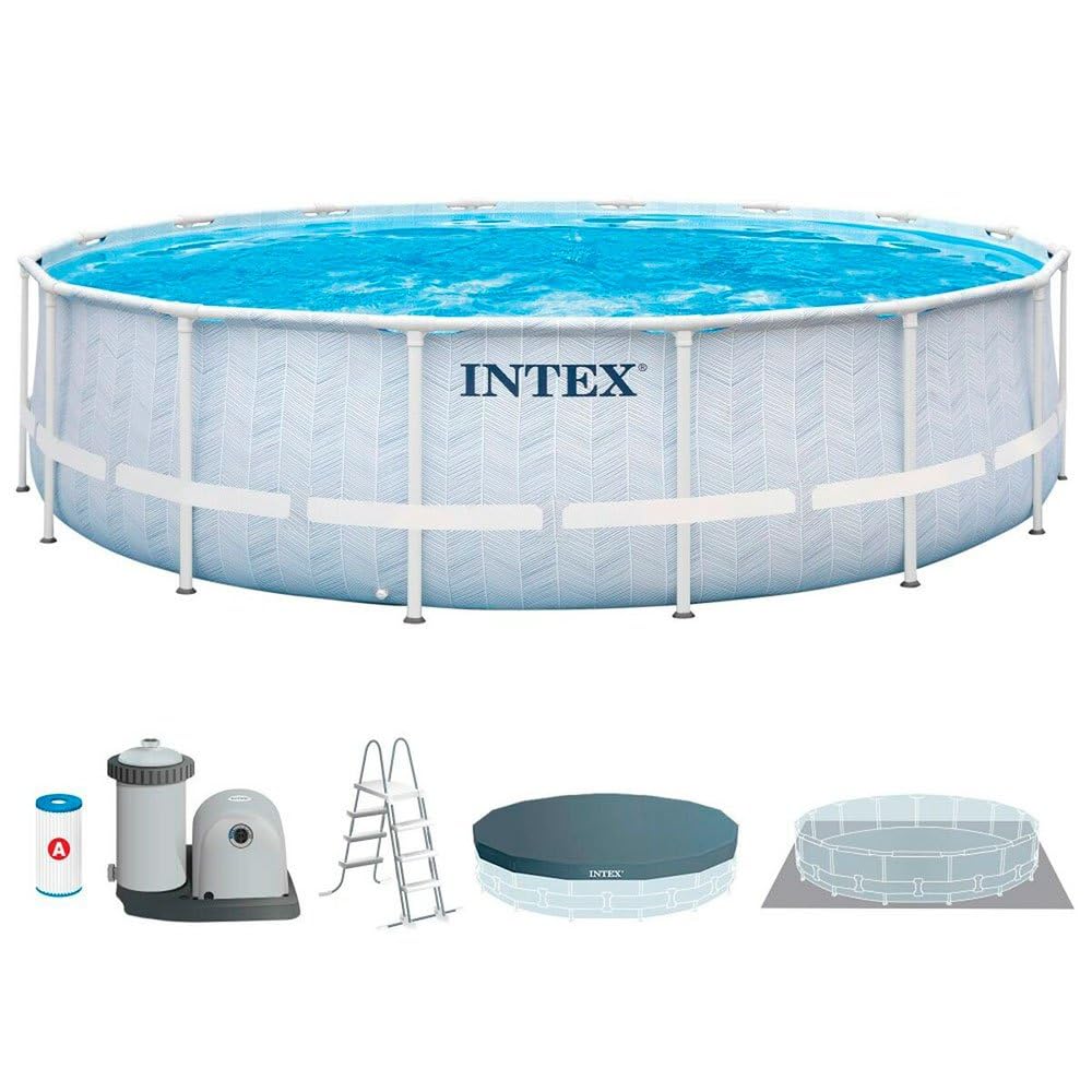 Intex Piscina desmontável retangular Chevron Prism Frame Premium, medidas 400 x 200 x 100 cm, capacidade de 6,836 litros, material resistente a camada tripla, inclui: depuradora e escada (55259)