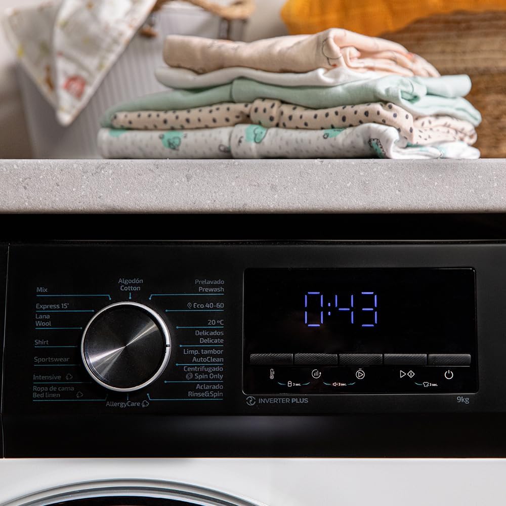 Cecotec Lavadora 10 kg de carga frontal Bolero Dresscode 10500 Inverter A. 1950W, 1400 rpm, Inverter Motor Plus, baixo consumo, 16 programas, lavagem a vapor, Delay Start, branca