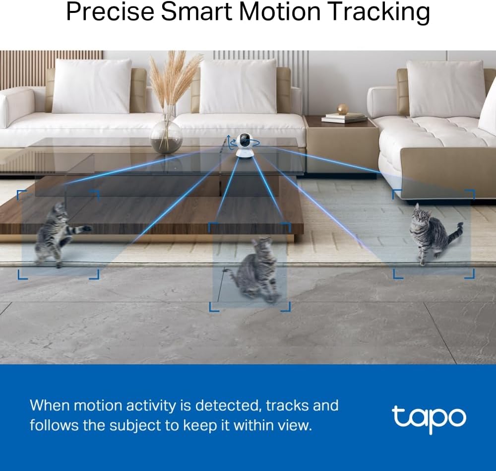 Tapo C220 - IA Cámara Vigilancia 360°, 2K 4MP QHD, Inteligente de IA, Visión Nocturna, Audio Bidireccional, Detección Movimiento, Admite Tarjeta SD 512G, Control Remoto, Fácil configuración