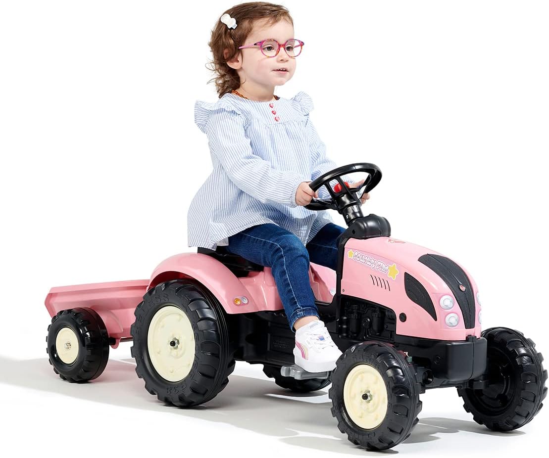 FALK - Tractor de pedais Rainbow Star rosa com reboque - A partir de 2 anos - contém 40 % de plástico reciclado - fabricado em França - 2056 L