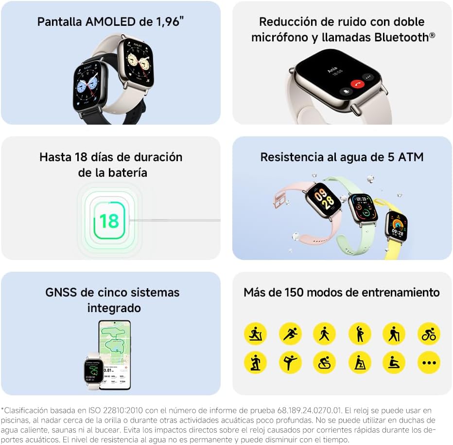 Xiaomi Redmi Watch 5 Lite, chamadas Bluetooth, ecrã AMOLED de 1,96 polegadas, monitor de frequência cardíaca, 150 modos desportivos, até 18 dias de autonomia, dourado