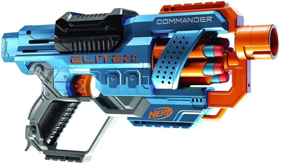 Hasbro Nerf 2.0 Commander RC-6, lançador de dardos de brinquedo, 12 peças, jogos ao ar livre para meninos e meninas de 8 anos ou mais, tambor giratório