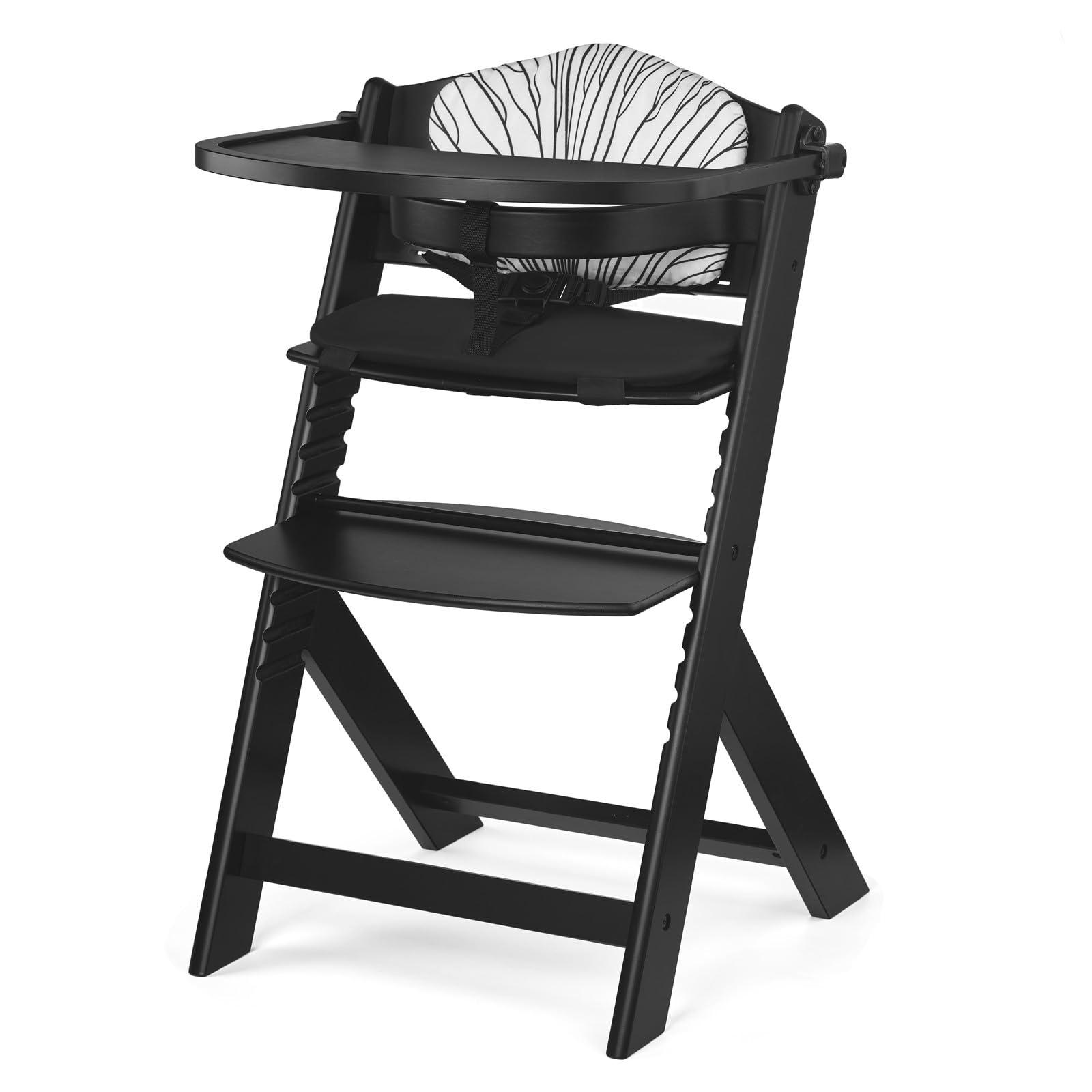 kk Kinderkraft ENOCK Cadeira alta bebé de madeira, infantil, portátil, para crianças, cadeira alta evolutiva, ergonómica, com acessórios, barreira e bandeja, madeira natural
