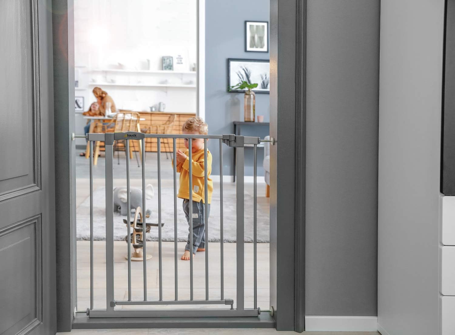 hauck Stop N Safe 2 Silver Barrera Seguridad Niños | Valla Infantil para Puertas y Escaleras de 84 a 89 cm – Sin Taladrar – Seguridad Bebé - Aptas como Vallas para Perros – Solo para Interiores