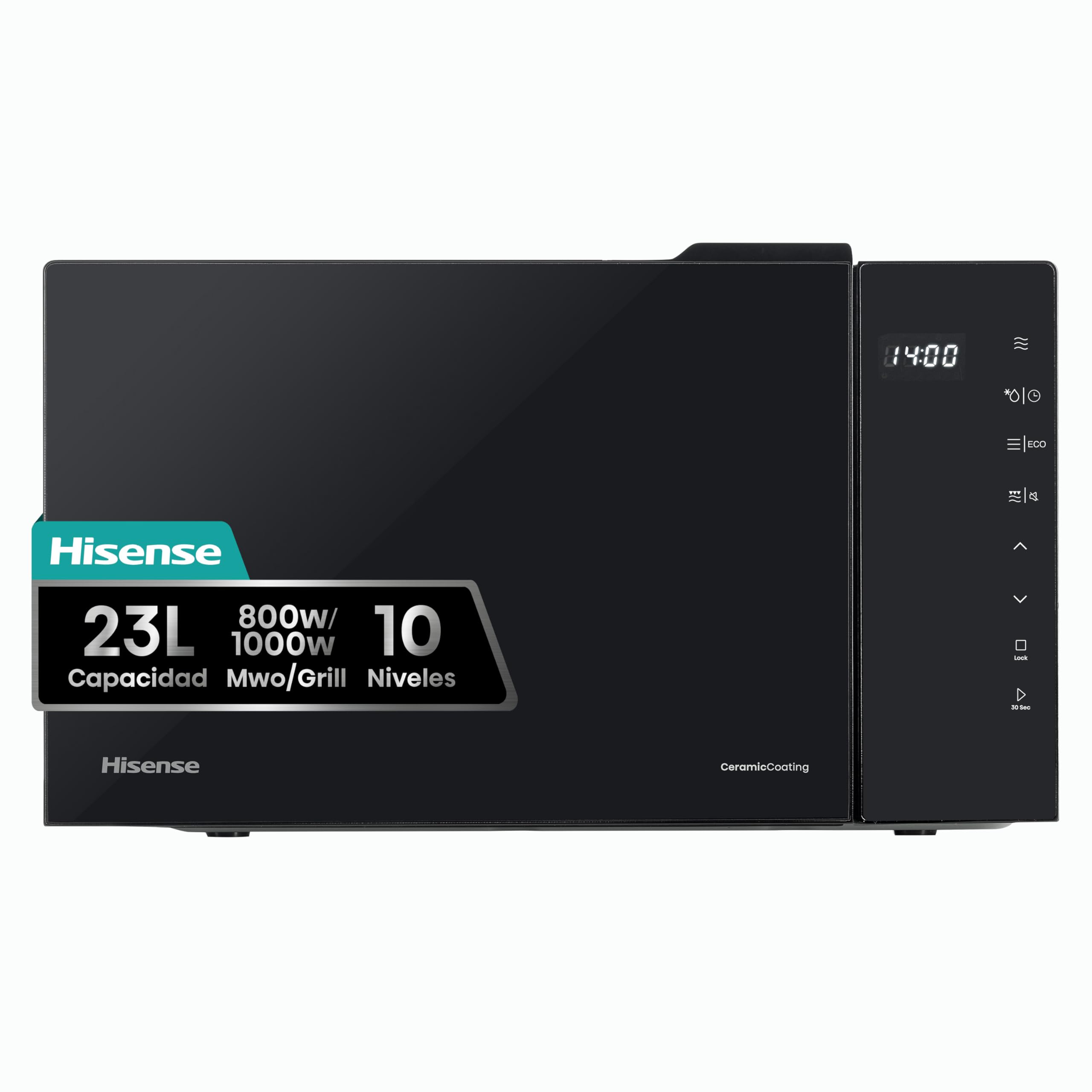 Hisense H20MOBP1G, micro-ondas com brilho de 20 l, 700 W de potência, 800 W Grill, revestimento cerâmico, vidro premium, 5 níveis, limpeza fácil, temporizador de cozedura, preto
