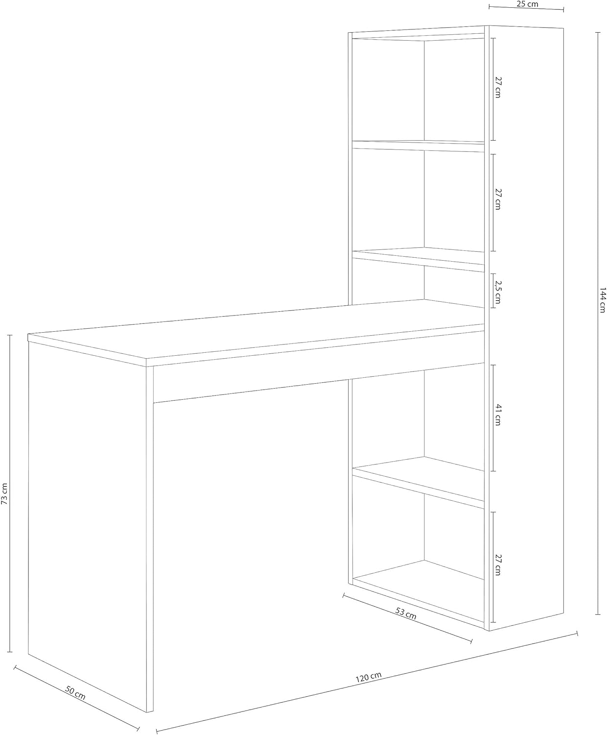 Habitdesign Mesa com prateleira reversível, mesa de computador, branco Artik e carvalho canadian, modelo duplo, medidas: 120 cm (largura) x 53 cm (fundo) x 144 cm (altura)