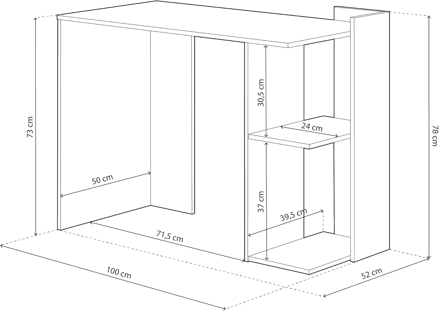 Mesa de estudo reversível com prateleiras, secretária, sistema de armazenamento, modelo Quénia, acabamento em cor carvalho Nodi e branco, medidas: 100 cm (comprimento) x 78 cm (altura) x 52 cm (fundo)