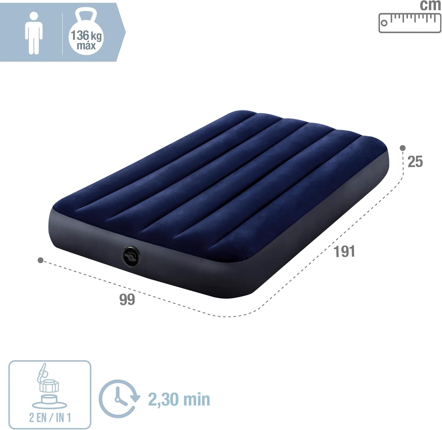 Intex Colchão insuflável Dura-Beam, cama de ar insuflável para campismo cor azul, campismo