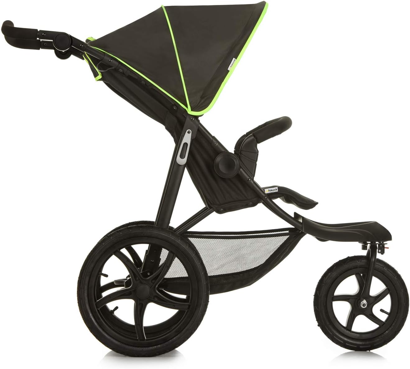 hauck Runner Carrinho de bebé desde o nascimento - cadeira de passeio leve até 22 quilos - carrinho 3 rodas pneumáticas - dobrável compacto - suspensão - preto/néon