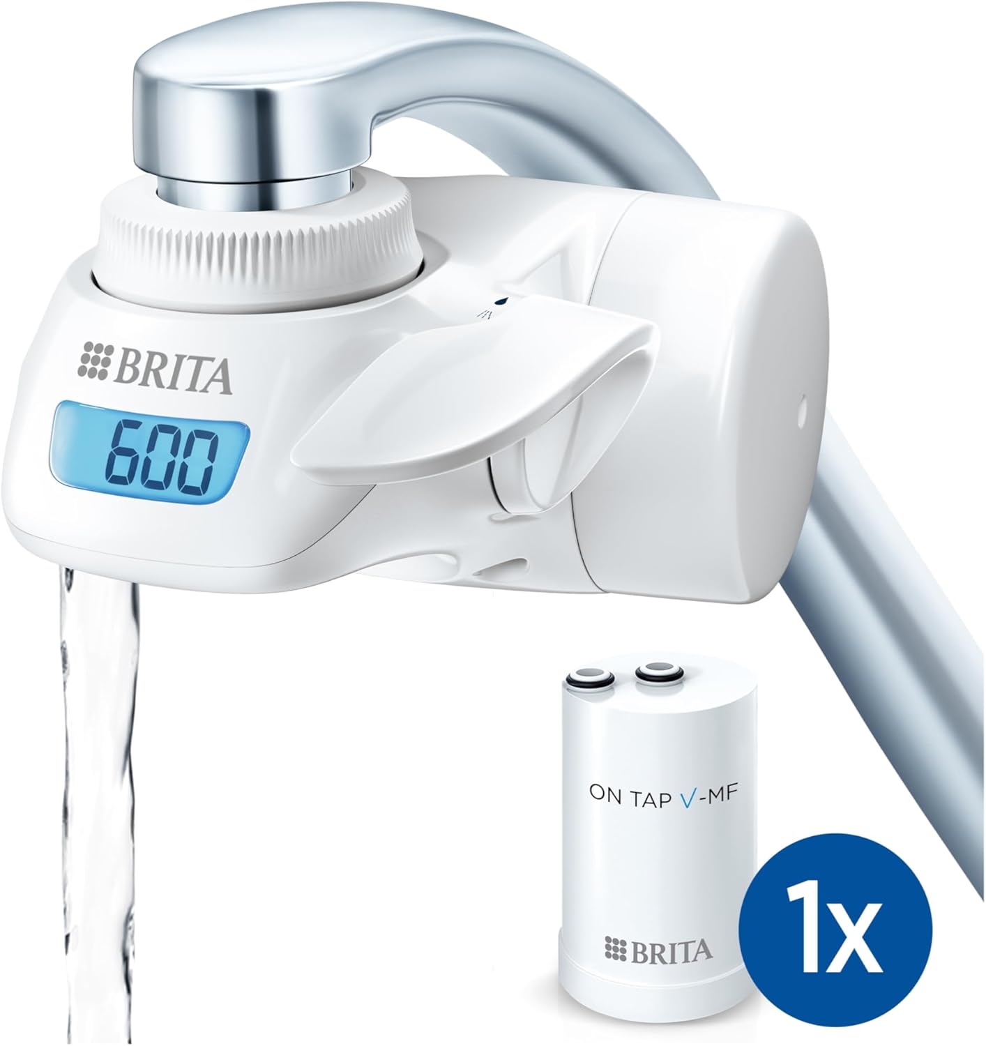 BRITA Sistema de filtragem para torneira, água filtrada de excelente sabor, inclui 1 filtro para torneira, 600 litros de água filtrada por cartucho, cor branca