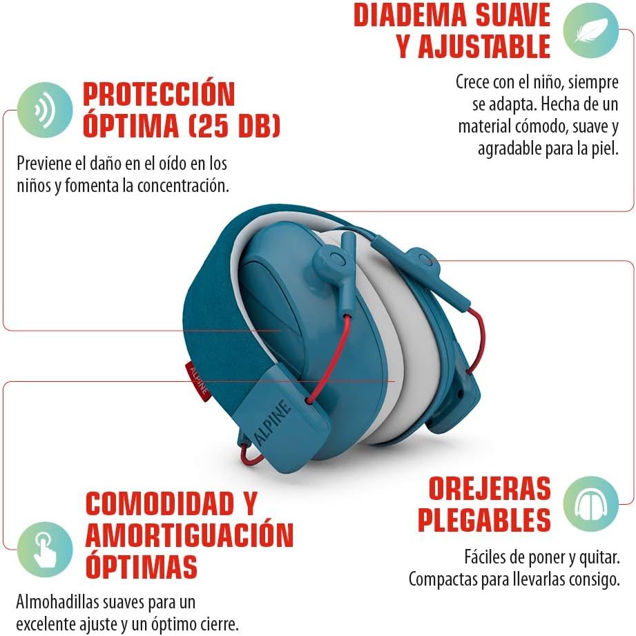 Alpine Muffy Protectores de Oído para Niños de 5 a 16 Años – Cascos Antirruido – Protección Auditiva Cómoda – Banda Ajustable – Rosa