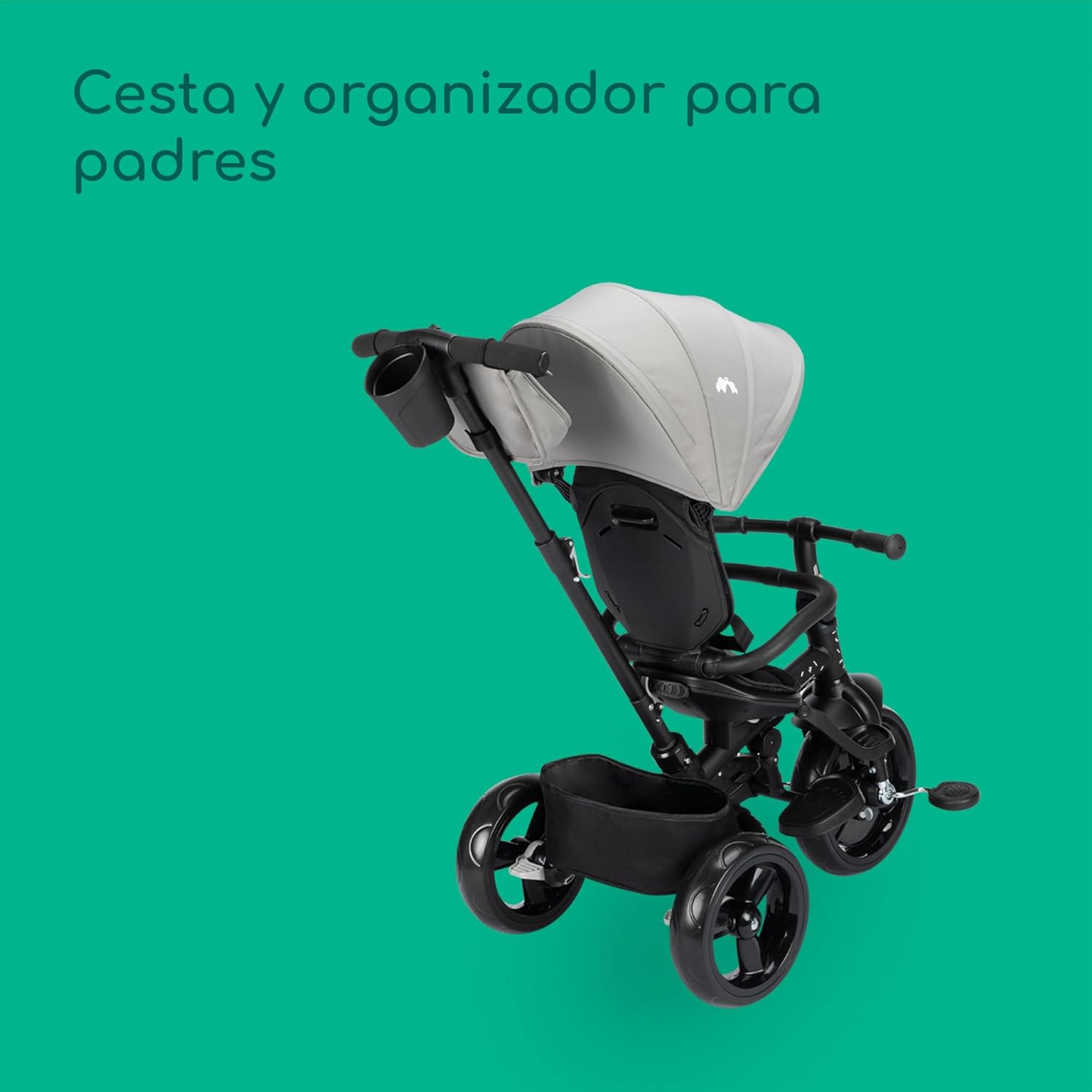 Bebeconfort Windy, Triciclo Evolutivo con Manillar para Padres, 10M-4A, 0-25 kg, Ajustable al Niño, Asiento Cómodo y Reversible, Capota Protectora, Plegado Compacto, Bicicleta Infantil, Tinted Grey
