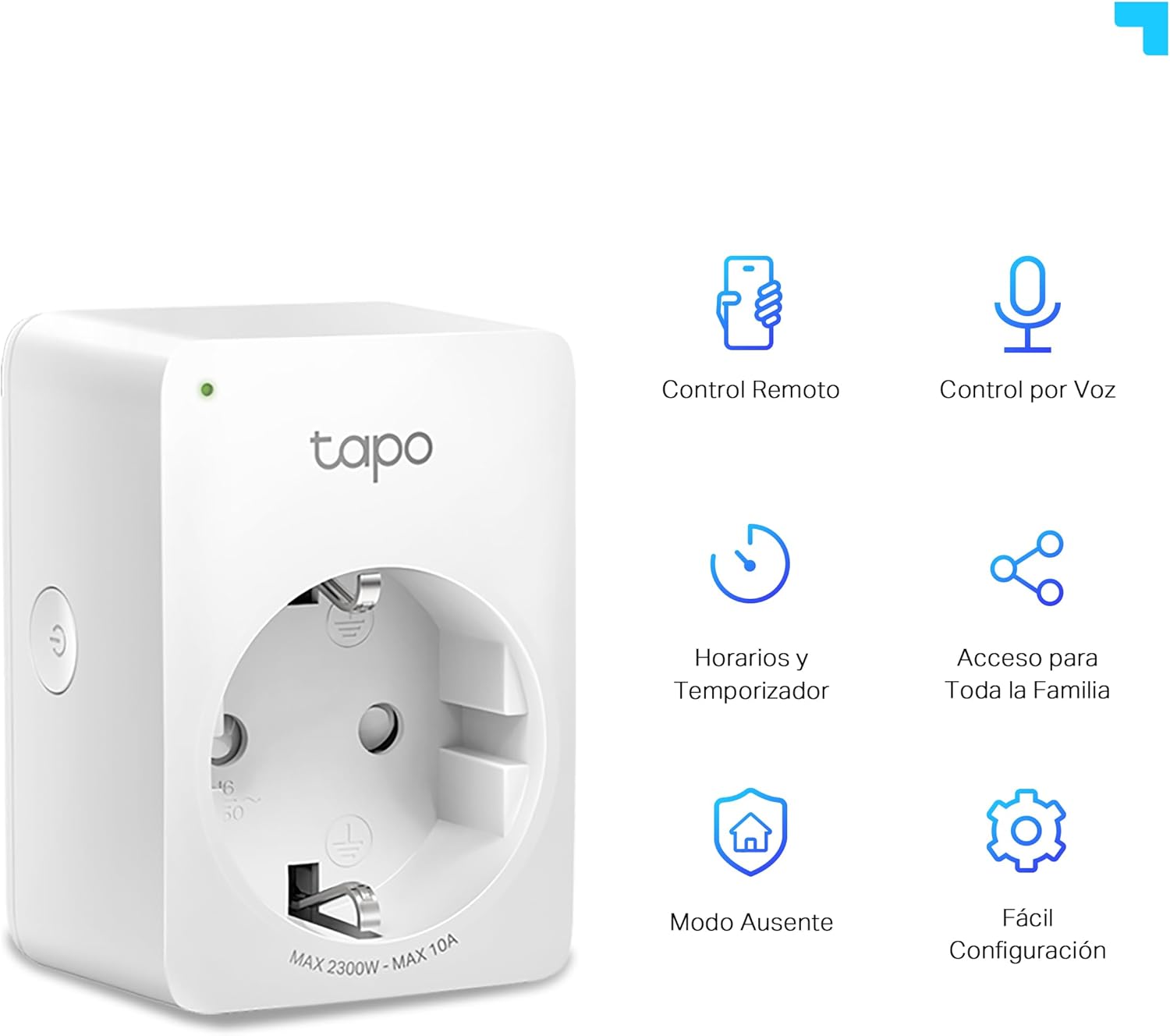 TP-Link Tapo P100 Mini tomada inteligente Wi-Fi, perfeita para ligar e desligar de forma programada e poupar energia, è necessário usar um HUB, compatível com Alexa e Google Home, cor branca