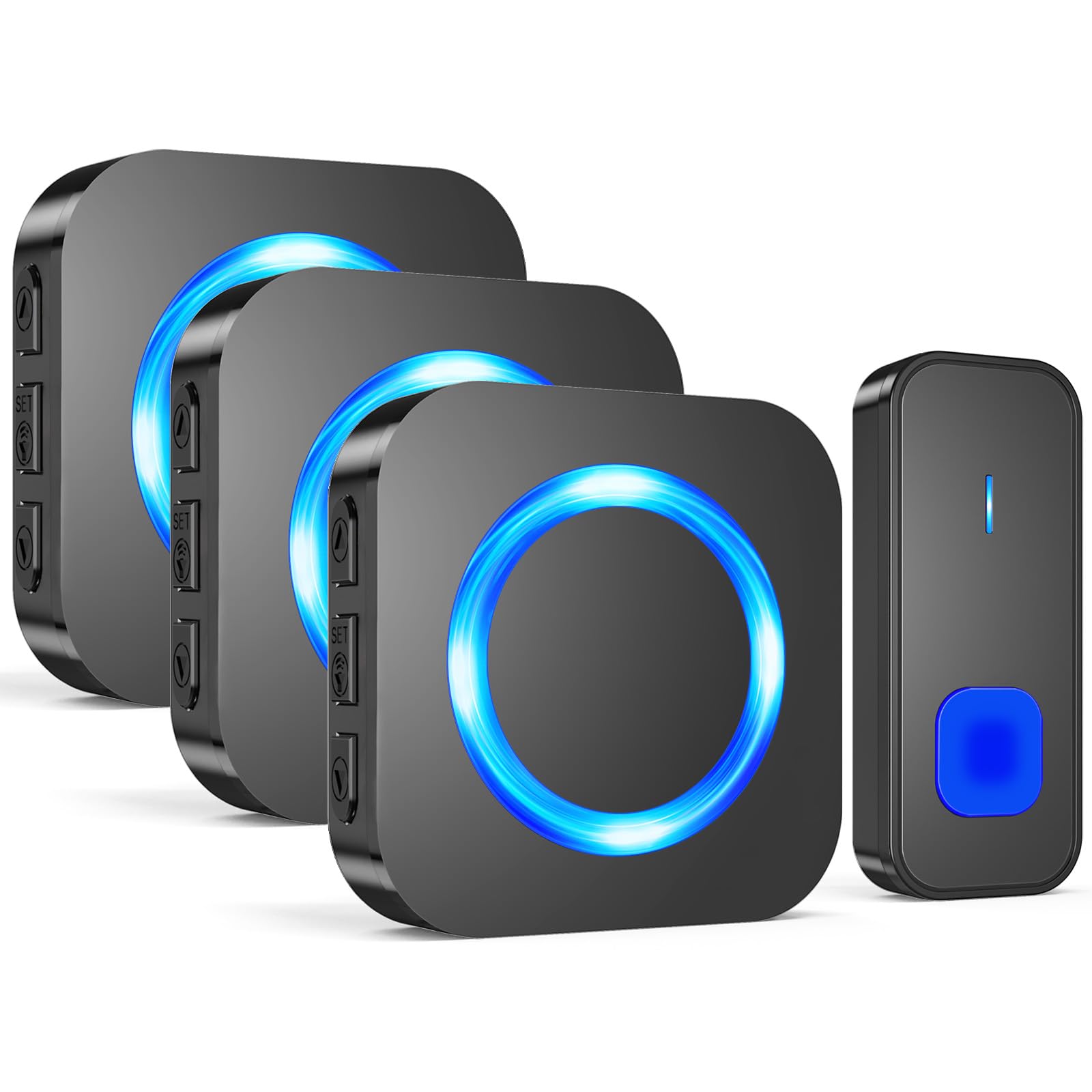SURFOU Campainha sem fios exterior impermeável, kit Doorbell porta para casa 400 m de alcance Doorbell com 55 melodias, 5 níveis de volume, indicador LED, fácil instalação para casa, preto