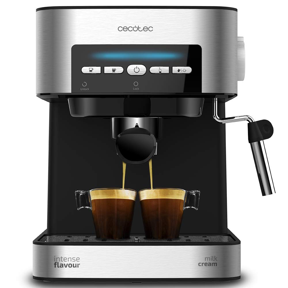 Cecotec Cafeteira Express manual Power Espresso 20 Essential. 850W, 20 bares, vaporizador orientável, braço de saída dupla, depósito de água 1,5 l, superfície de aquecimento, limpeza fácil