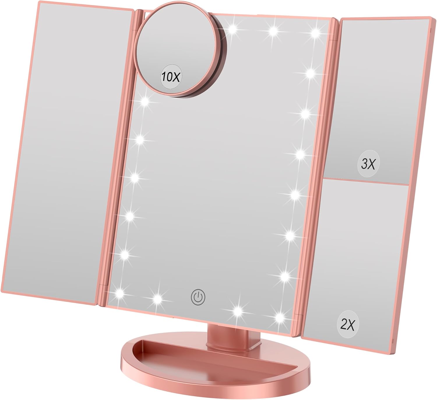 WEILY Espelho de maquilhagem iluminado, com ampliação 1X / 2X / 3X, luzes naturais de LED, ecrã tátil, espelho recarregável