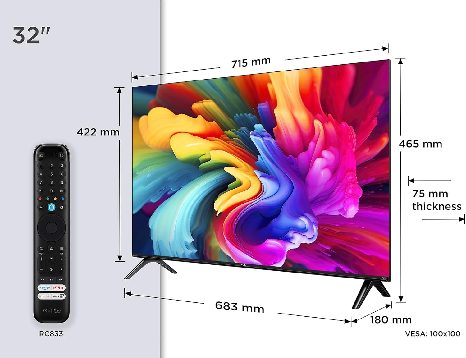 TCL 32SF560 – Smart QLED Full HD 32" TV Direct LED con Fire TVy HDR, Pulsa y Pregunta a Alexa, diseño metálico sin Bisel