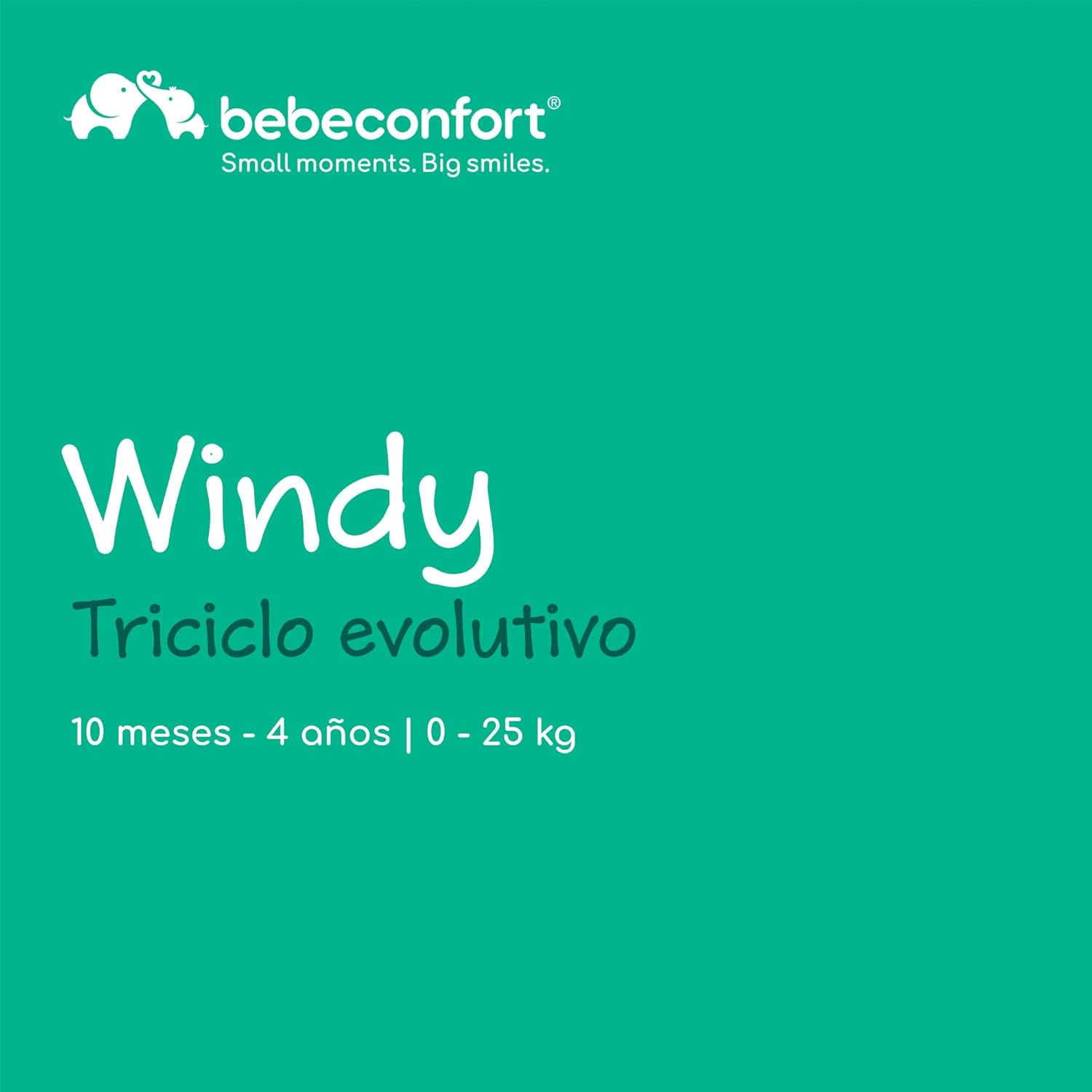 Bebeconfort Windy, Triciclo Evolutivo con Manillar para Padres, 10M-4A, 0-25 kg, Ajustable al Niño, Asiento Cómodo y Reversible, Capota Protectora, Plegado Compacto, Bicicleta Infantil, Tinted Grey