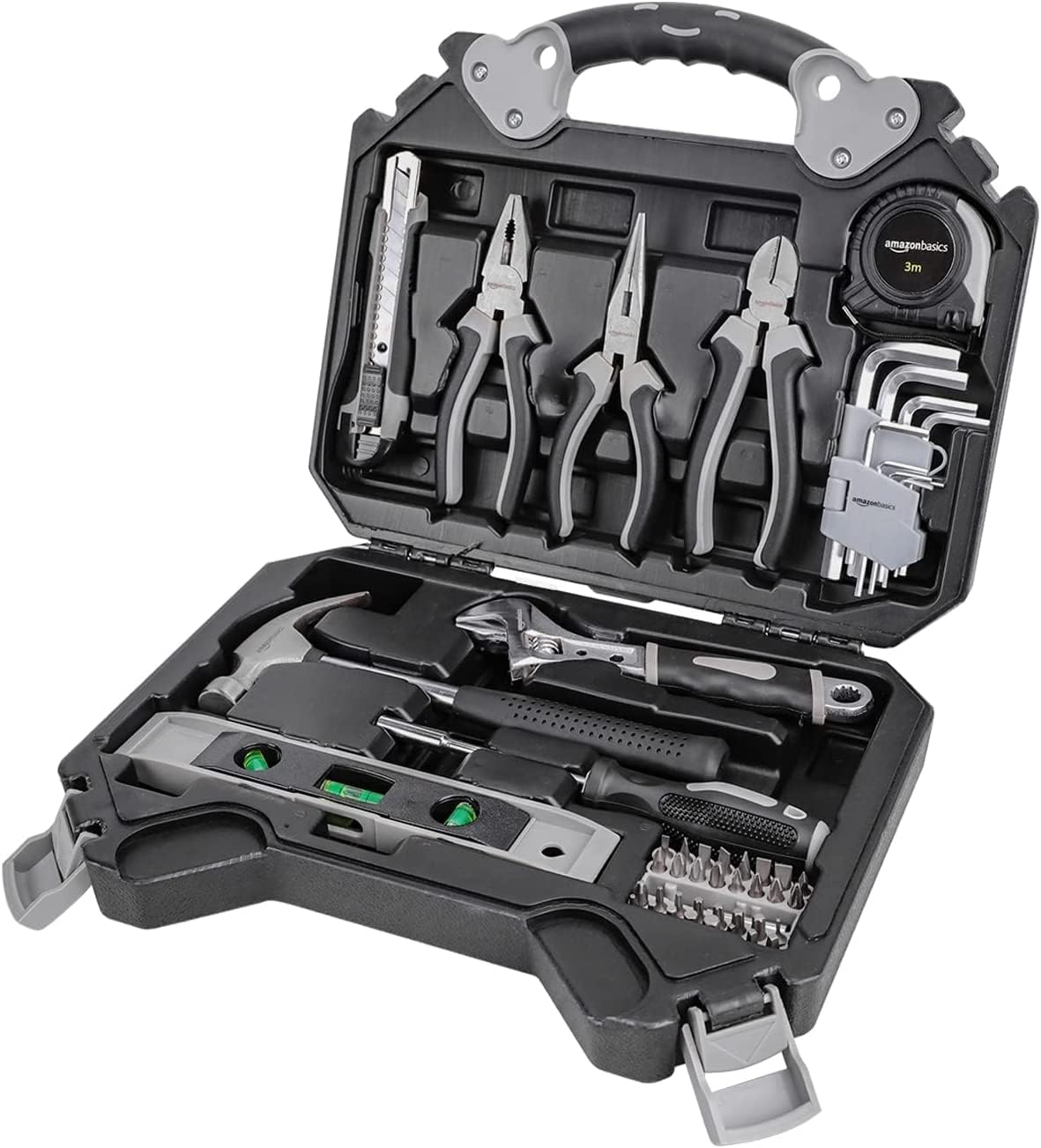 Amazon Basics Conjunto de ferramentas para casa, plástico, preto/cinzento, 32 unidades