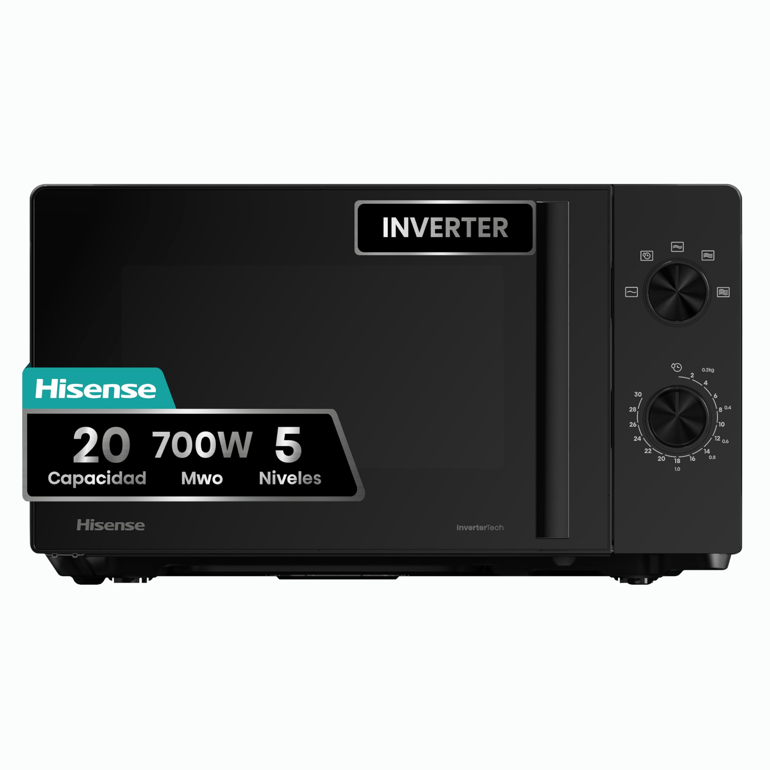 Hisense H20MOBP1G, micro-ondas com brilho de 20 l, 700 W de potência, 800 W Grill, revestimento cerâmico, vidro premium, 5 níveis, limpeza fácil, temporizador de cozedura, preto