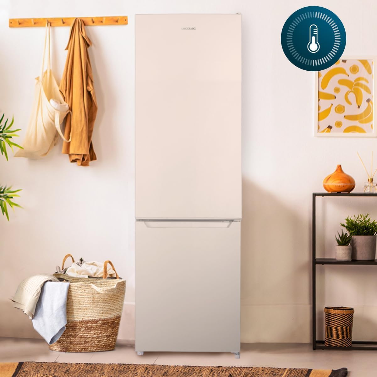 Cecotec Frigorífico Combi 2 Puertas de 262 Litros Bolero CoolMarket Combi 262 White E. 176 cm de Alto y 54 cm de Ancho, Bajo Consumo, LED Interior, Bandejas de Cristal y Control Electrónico