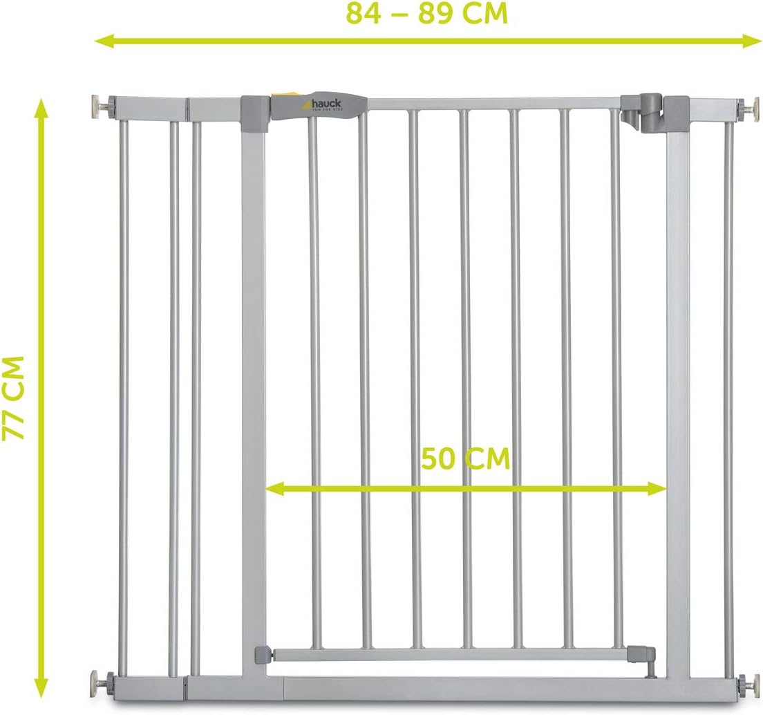 hauck Stop N Safe 2 Silver Barrera Seguridad Niños | Valla Infantil para Puertas y Escaleras de 84 a 89 cm – Sin Taladrar – Seguridad Bebé - Aptas como Vallas para Perros – Solo para Interiores