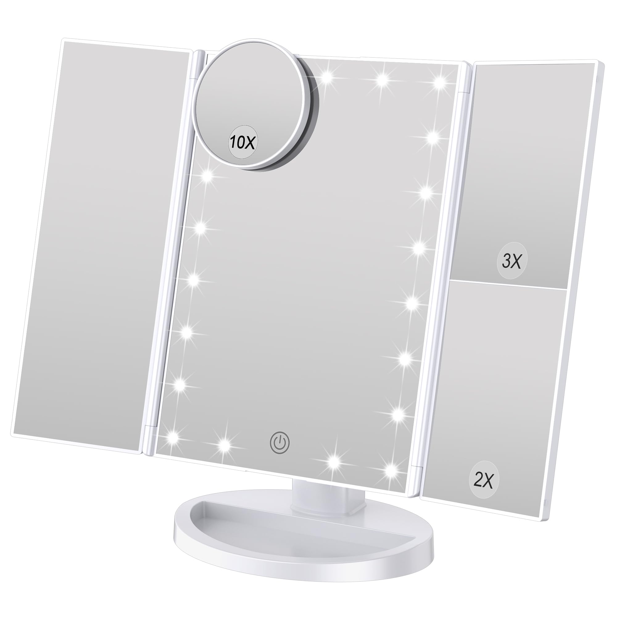WEILY Espelho de maquilhagem iluminado, com ampliação 1X / 2X / 3X, luzes naturais de LED, ecrã tátil, espelho recarregável