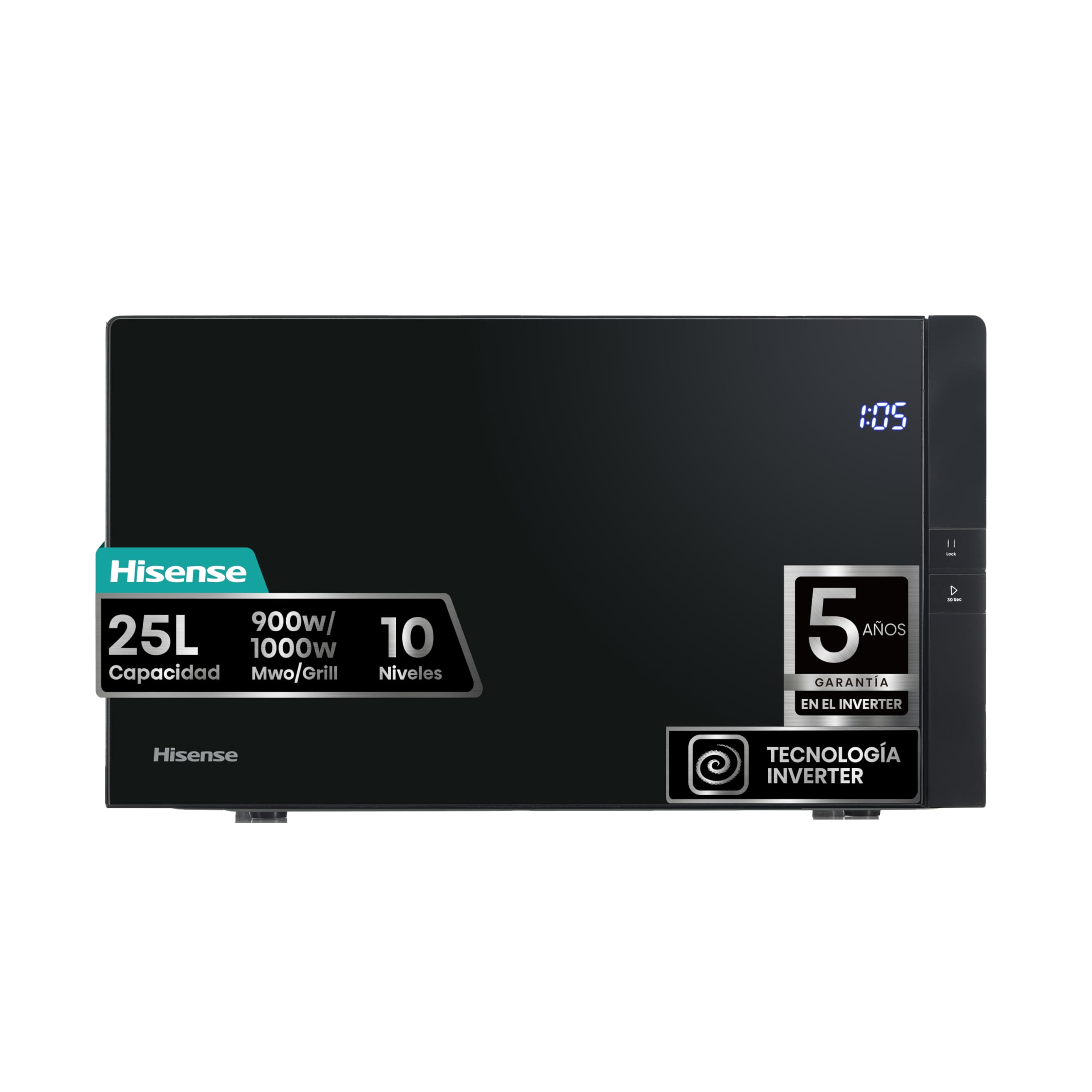 Hisense H20MOBP1G, micro-ondas com brilho de 20 l, 700 W de potência, 800 W Grill, revestimento cerâmico, vidro premium, 5 níveis, limpeza fácil, temporizador de cozedura, preto