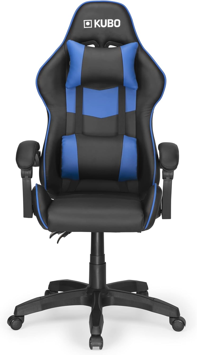 KUBO - Cadeira Gamer - ergonômica - encosto de cabeça - Elevação de gás nível 4 - Máximo conforto - Cor: Azul - Peso máximo de até 130 kg