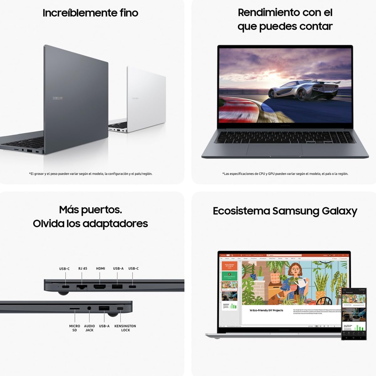 Samsung Galaxy Book4, 15.6" Full HD LED Ultra-Thin Laptop, Intel Core i7 13th Gen i7-1355U, 16GB RAM, 512GB SSD, Intel Iris Xe Graphics, Windows 11 Home, Grey, Spanish QWERTY Keyboard