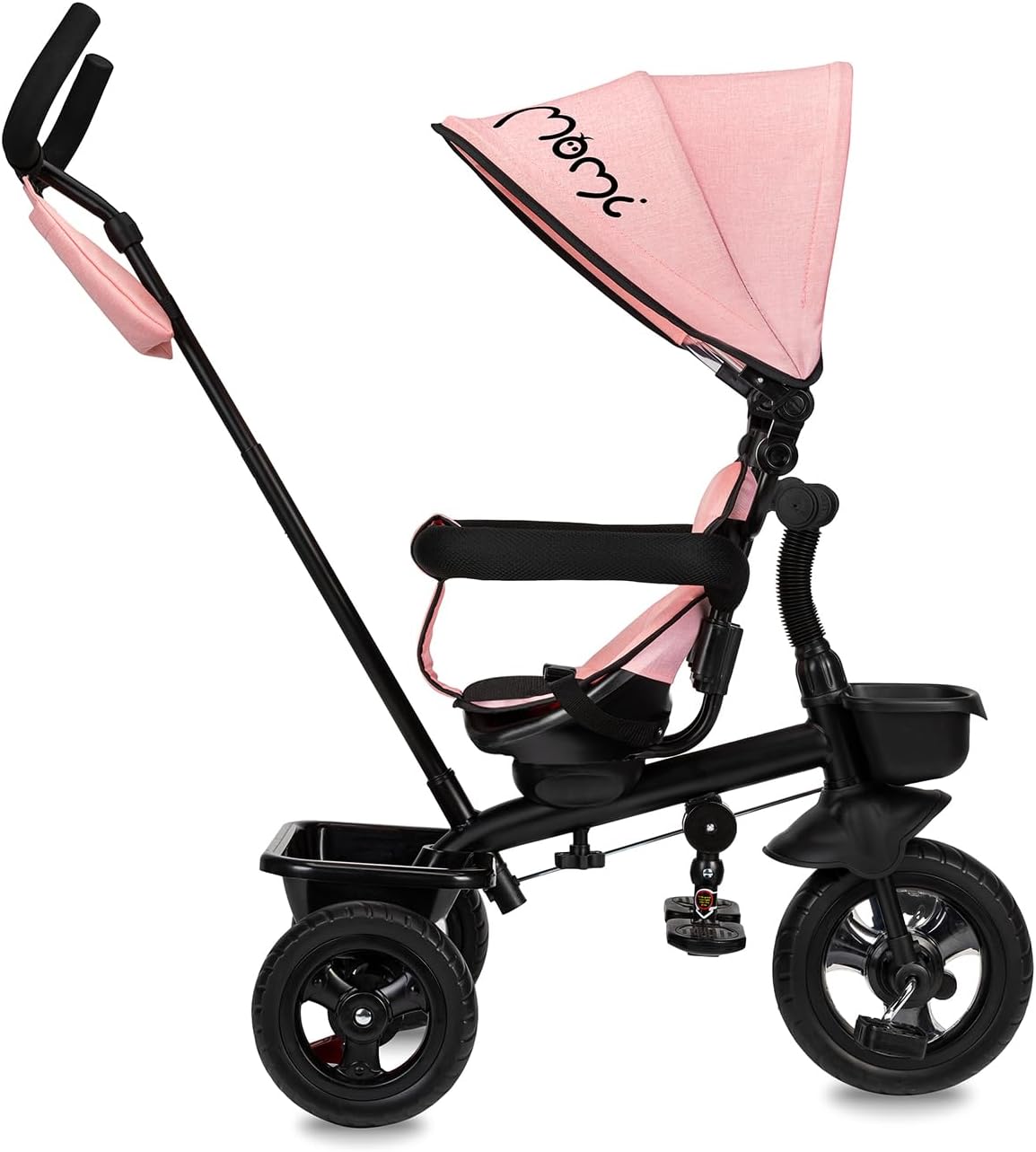 Triciclo infantil MoMi TELDE 5 em 1, triângulo com assento giratório de 360°, cinto de segurança de 3 pontos, apoio para os pés e para-sol