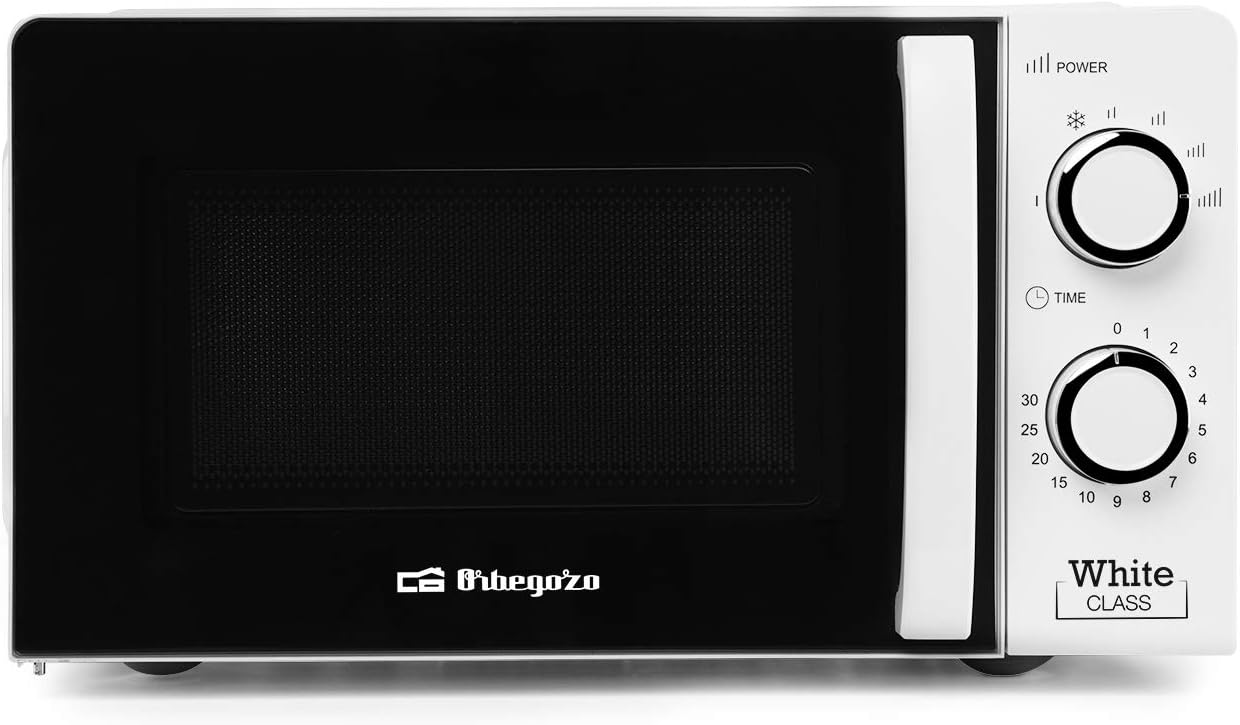 Orbegozo MI 2115, micro-ondas, 700 W, 6 níveis de funcionamento, capacidade de 20 litros, temporizador até 30 minutos, programa de descongelação, sinal de fim de cozimento, cor branca