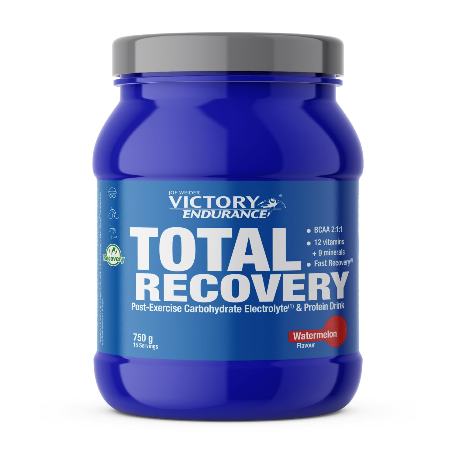 Victory Endurance Total Recovery (1250 g) sabor melancia, preparado para beber pós-treino de hidratos e proteínas, com BCAA 2:1:1, 12 vitaminas e 9 minerais, recuperação rápida