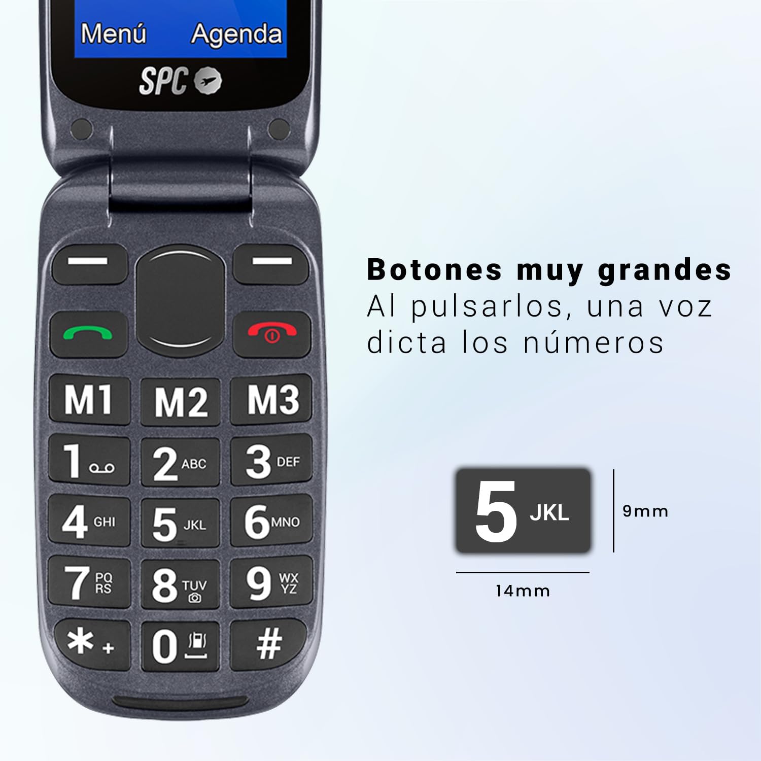 SPC Harmony - Telemóvel para idosos, telemóveis com tampa, teclas grandes, volume alto 96dB, compatível com aparelhos auditivos, contactos com imagem, botão SUS, ecrã duplo (2,4" + 1,77") - preto