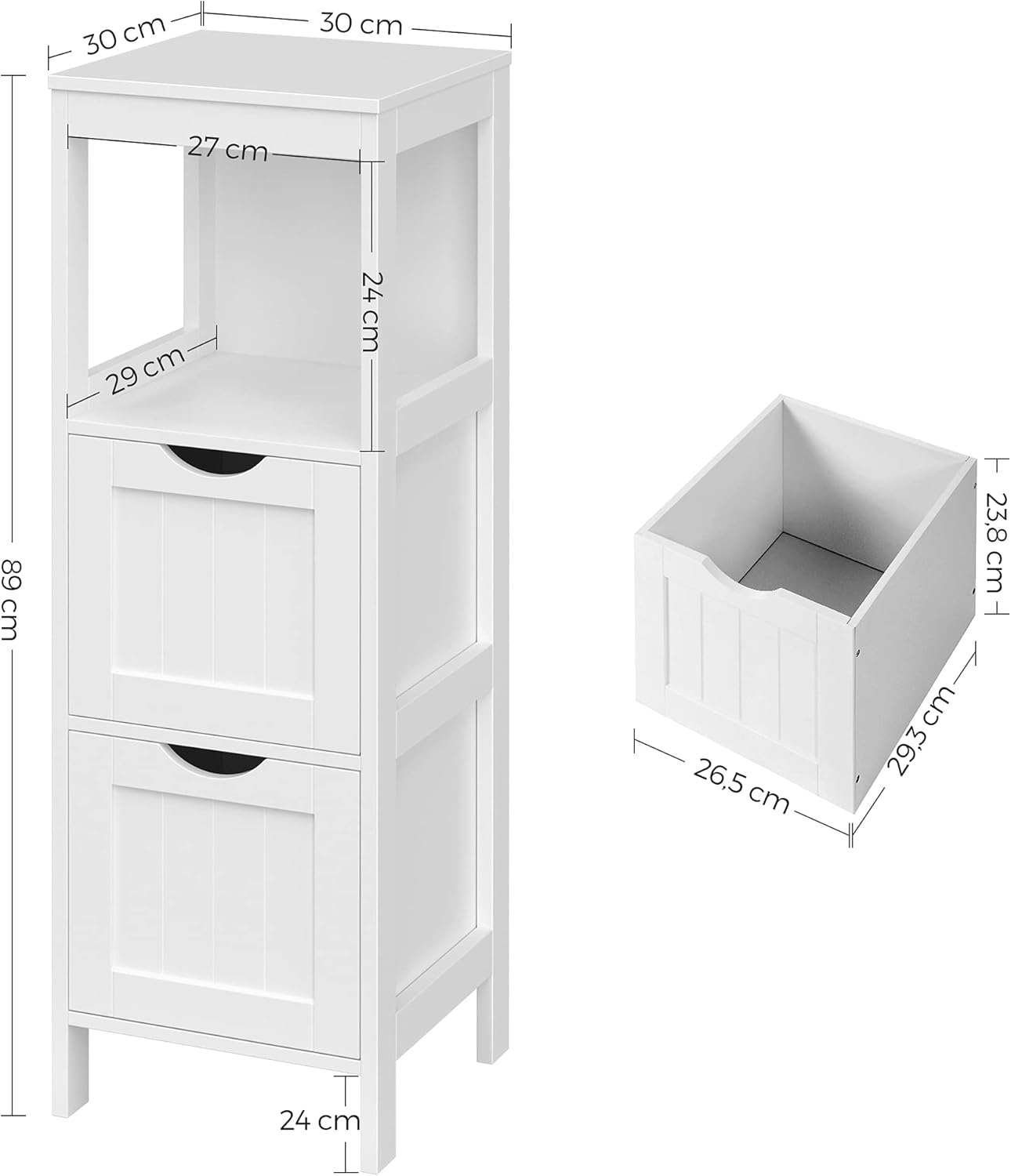 VASAGLE de Madera Armario para baño Armario de almacenaje Botiquín Mesita de Noche Rinconera 2 Cajones Blanco BBC42WT