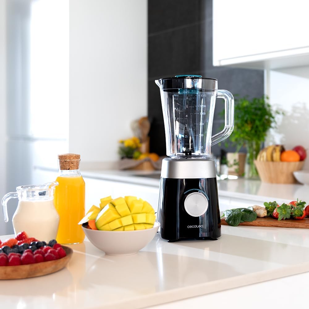 Cecotec Liquidificadora Power Black Titanium 1300 Max B. 1300 W, 2 velocidades, lâmina de 4 folhas de titânio preto e jarro de 1,5 l de capacidade, função de pulso tritura e pulverização, picador de
