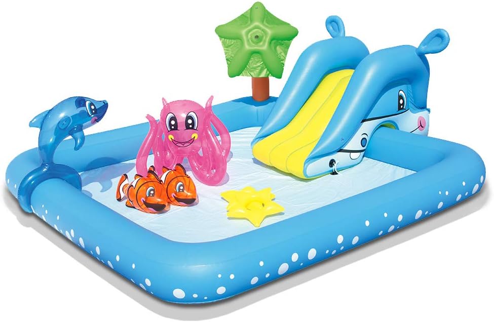 Bestway 53052 - Piscina insuflável infantil, aquário 239 x 206 x 86 cm com escorrega