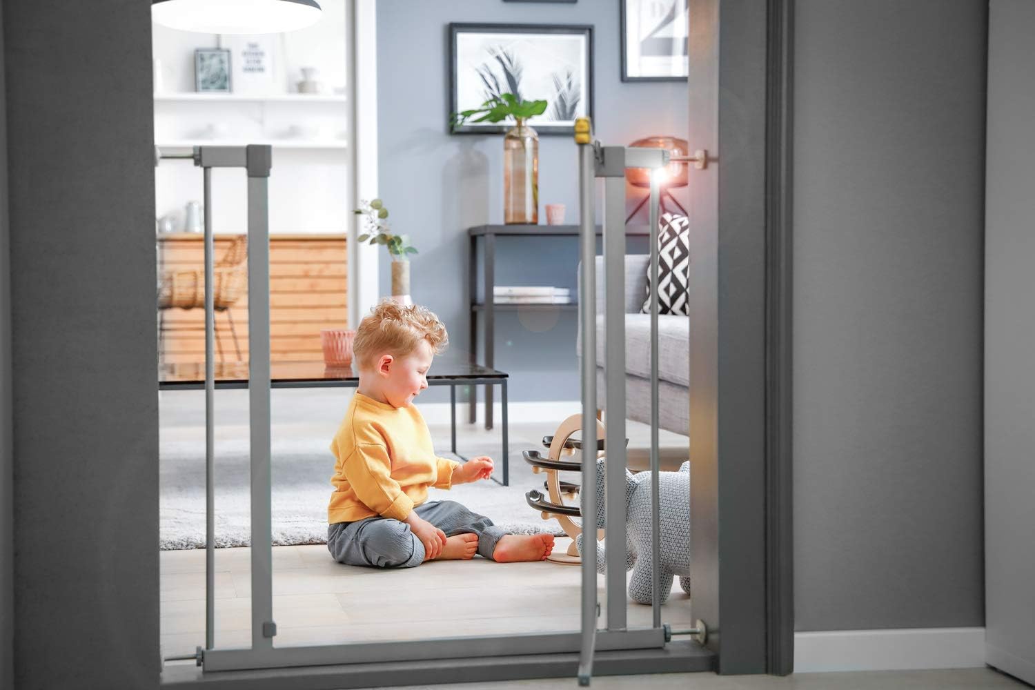 hauck Stop N Safe 2 Silver Barrera Seguridad Niños | Valla Infantil para Puertas y Escaleras de 84 a 89 cm – Sin Taladrar – Seguridad Bebé - Aptas como Vallas para Perros – Solo para Interiores