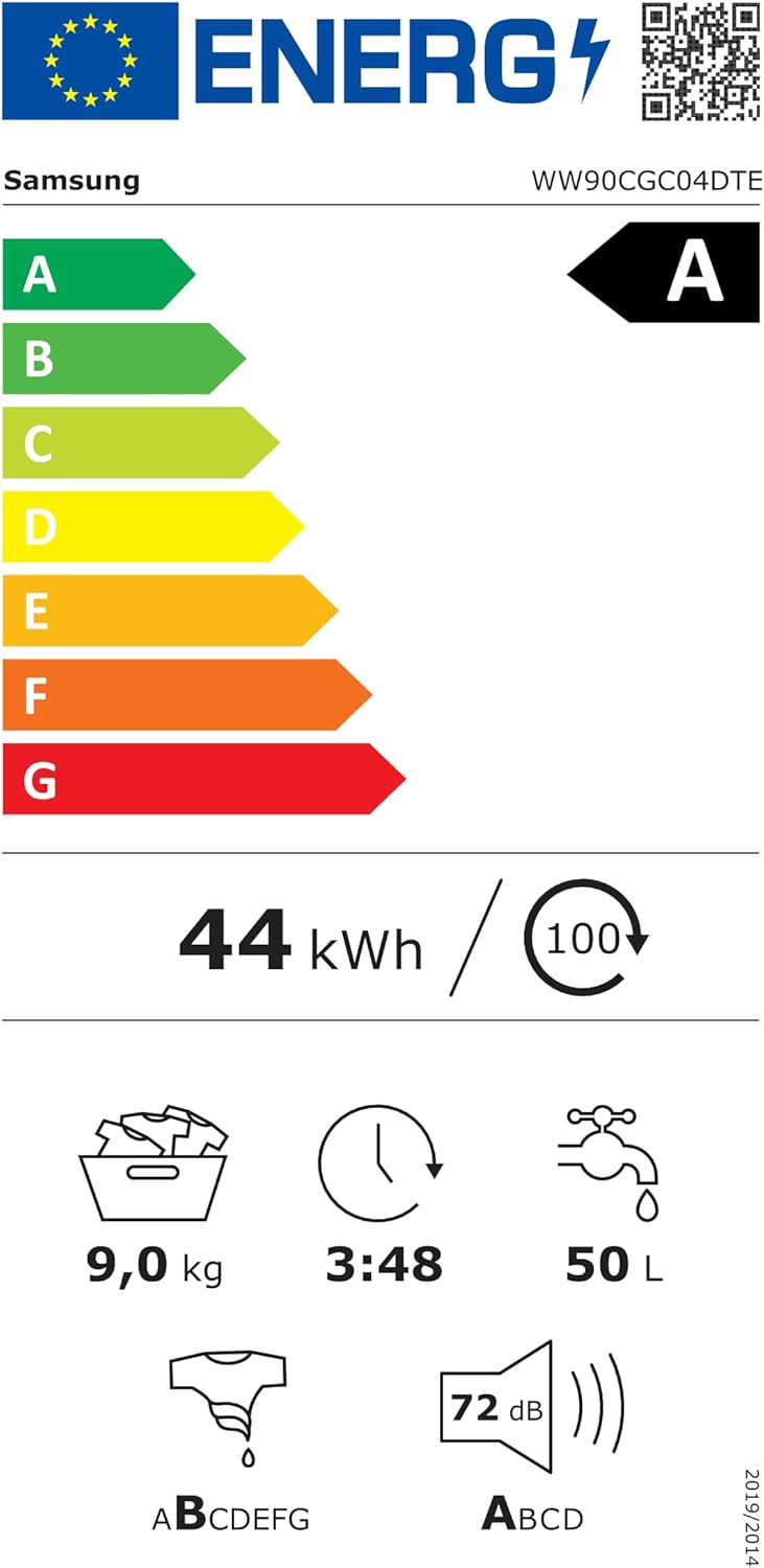 SAMSUNG WW90CGC04DTEEC Máquina de lavar 9 kg - AI EcoBubble™ com SmartThings e inteligência artificial, classe A, cor branca