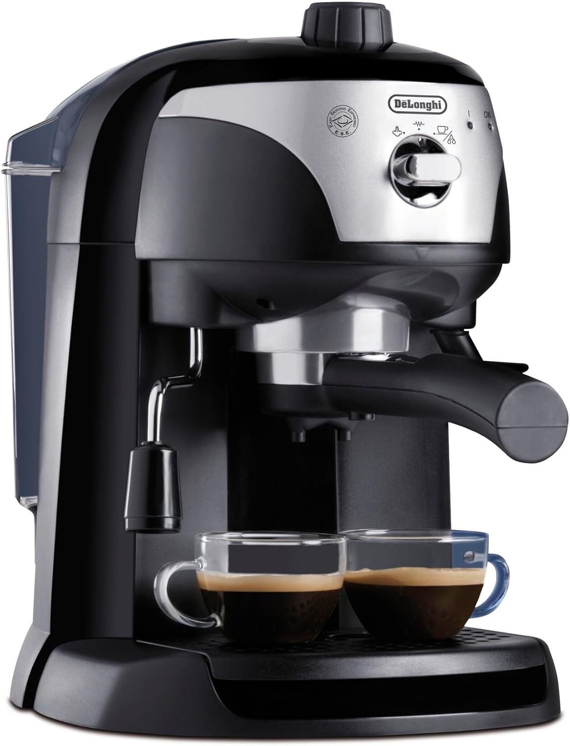 De'longhi EC201.CD.B Máquina de café tradicional de bomba (15 bar de pressão, 2 chávenas, café moído ou filtros de dose única) preto