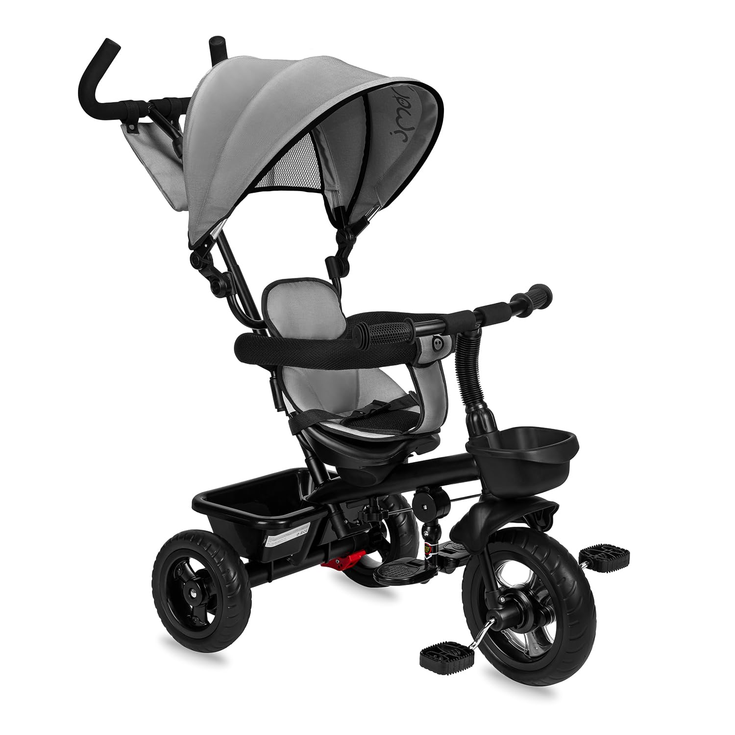 Triciclo infantil MoMi TELDE 5 em 1, triângulo com assento giratório de 360°, cinto de segurança de 3 pontos, apoio para os pés e para-sol