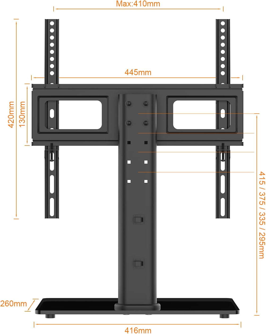 GRIFEMA GB1005 Suporte para TV de pé para ecrãs de 26 a 55 polegadas, até 45 kg, suporte para pés de TV rotativo e ajustável em altura, base de vidro temperado de 8 mm, gestão de cabos, máx. VESA 400