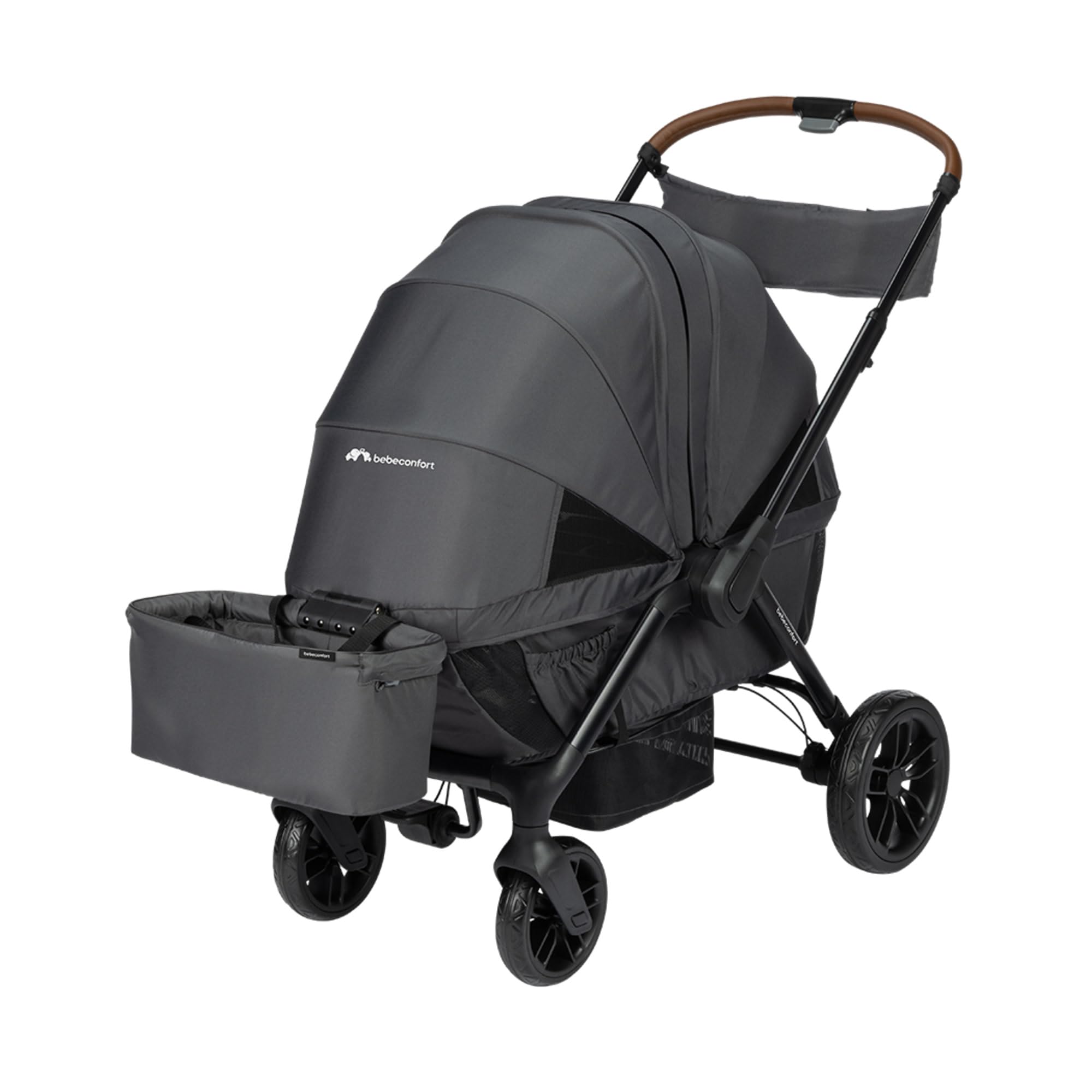 Bebeconfort Mane, carrinho de abotoar, 0 - 22 kg, dobrável automático, reclinação total, barras de segurança giratórias, arnês de 5 pontos, janela de malha, bolha impermeável, cesta (8 kg), Mineral