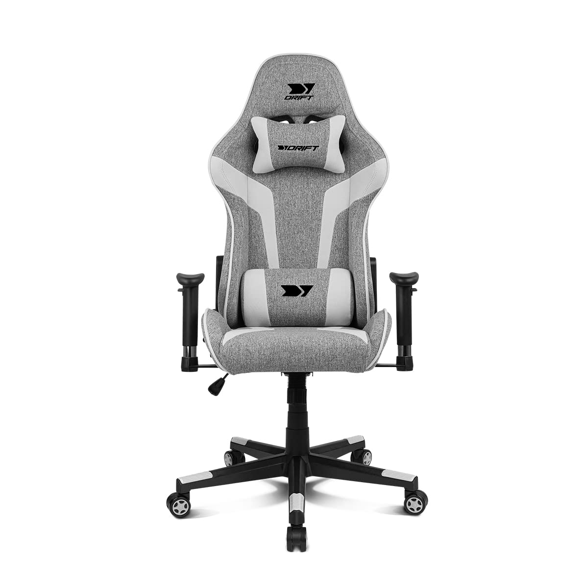 DRIFT GAMING DR90 Cadeira de jogos ergonómica com encosto de cabeça e lombar, encosto reclinável de 135°, braços 2D ajustáveis, tecido respirável, base de nylon e pistão de gás classe 4, cinzento