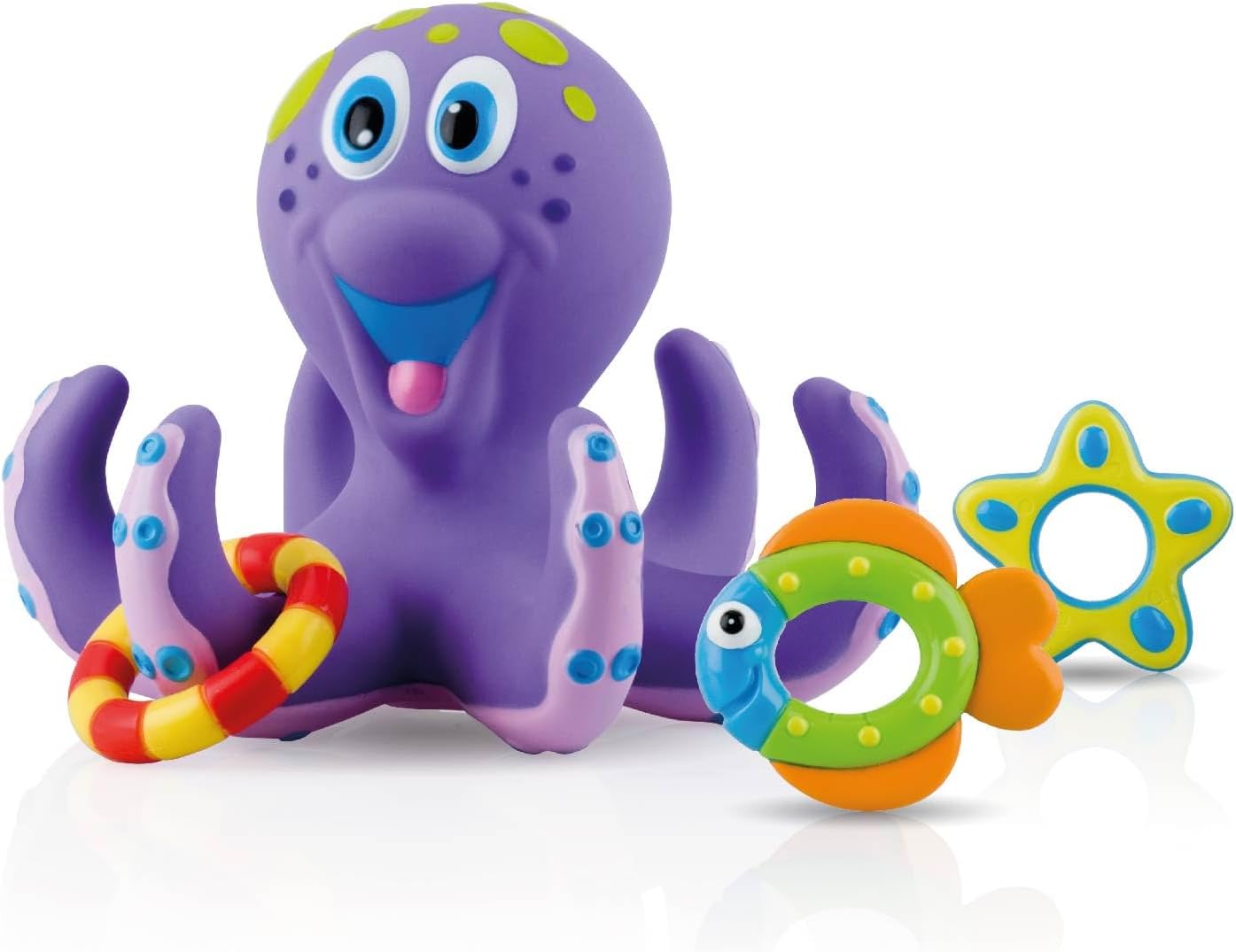 Nuby - Polvo flutuante com 3 anéis para banheira - brinquedos casa de banho bebé interativos e sensoriais - estimula a coordenação mão-olho, a destreza e o jogo criativo - adequado desde 18 meses