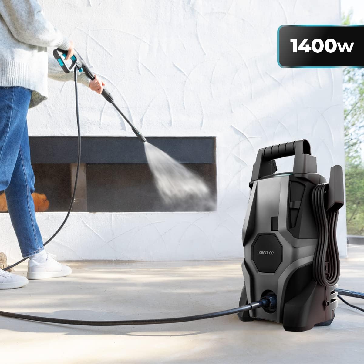 Cecotec HydroBoost 1400 Essential, de alta pressão. 1400 W, casa, jardim ou carro, fluxo de 408 l/h, pressão de 105 bares, bomba de alumínio, rádio de ação 9 m
