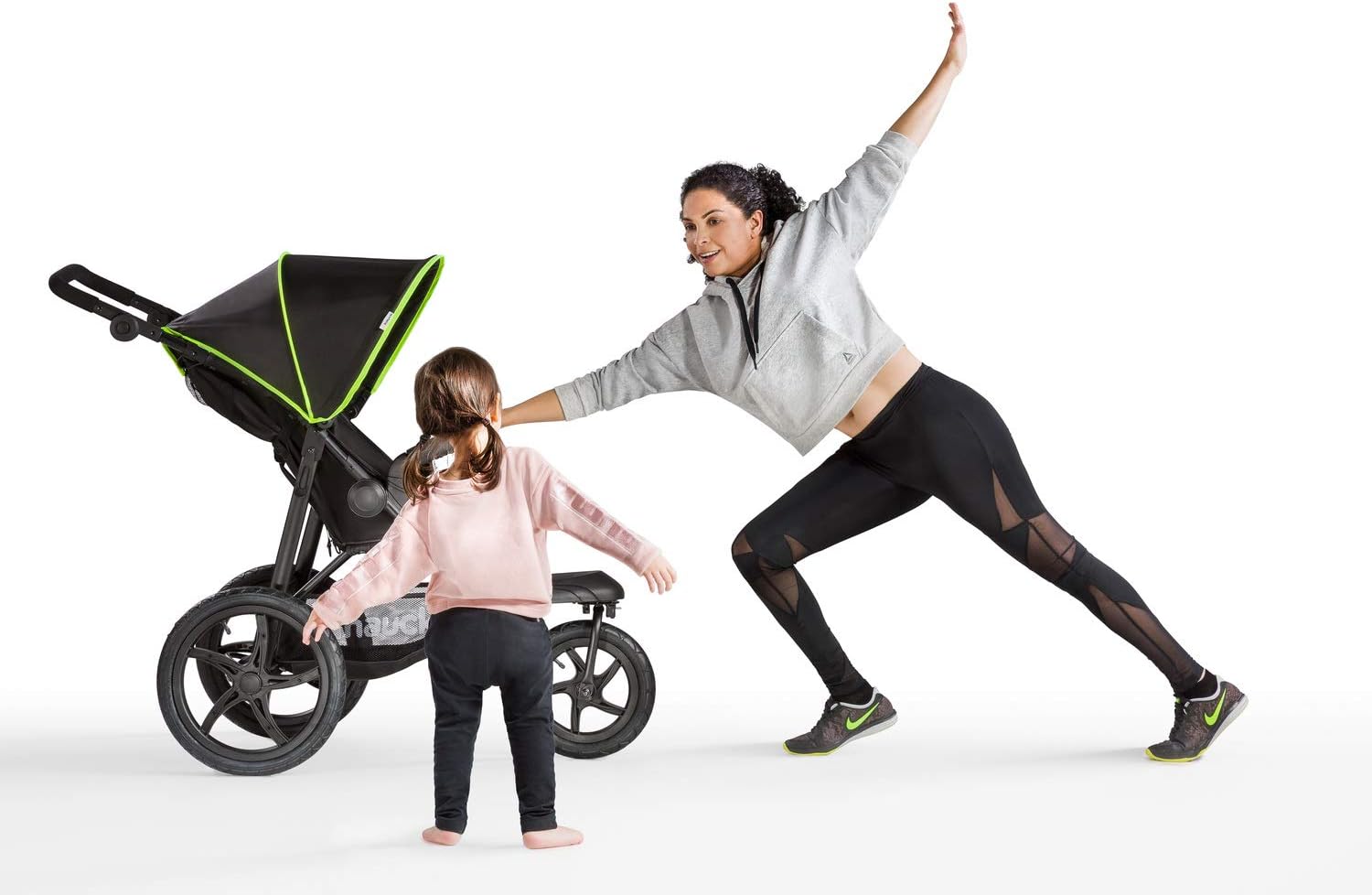 hauck Runner Carrinho de bebé desde o nascimento - cadeira de passeio leve até 22 quilos - carrinho 3 rodas pneumáticas - dobrável compacto - suspensão - preto/néon
