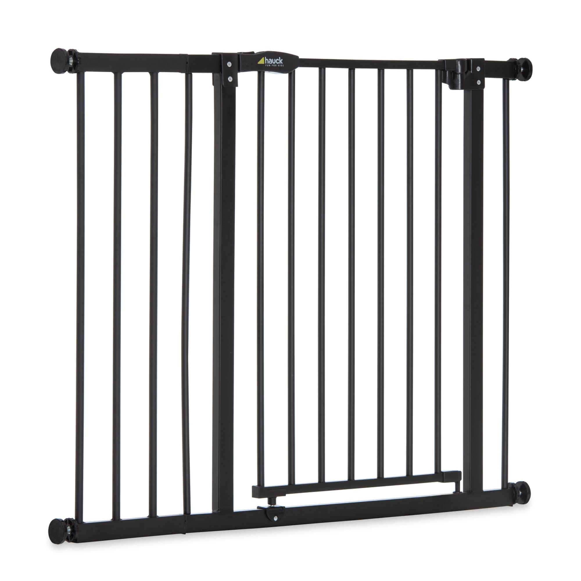 hauck Barreira de segurança infantil para portas e escadas Close N Stop Safety incl. Extensão 9 cm, cercas infantis, sem orifícios, 84-89 cm, corrimão escada crianças, metal, preto